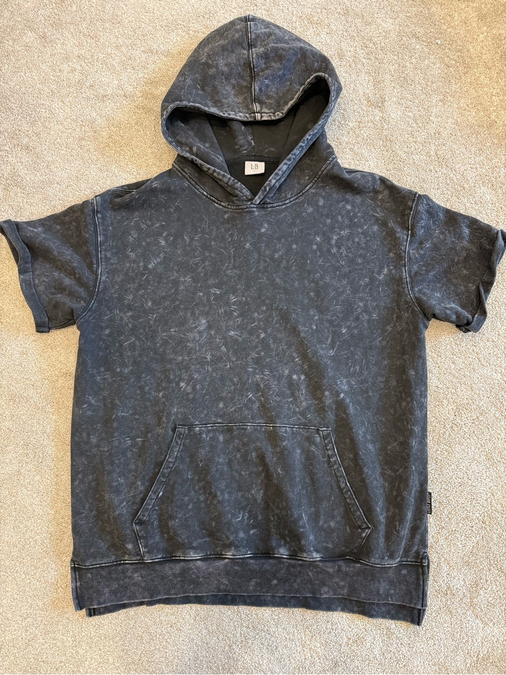 Little Bipsy LB Collection Mineral Wash Short Sleeve Hoodie Adult Large Charcoal